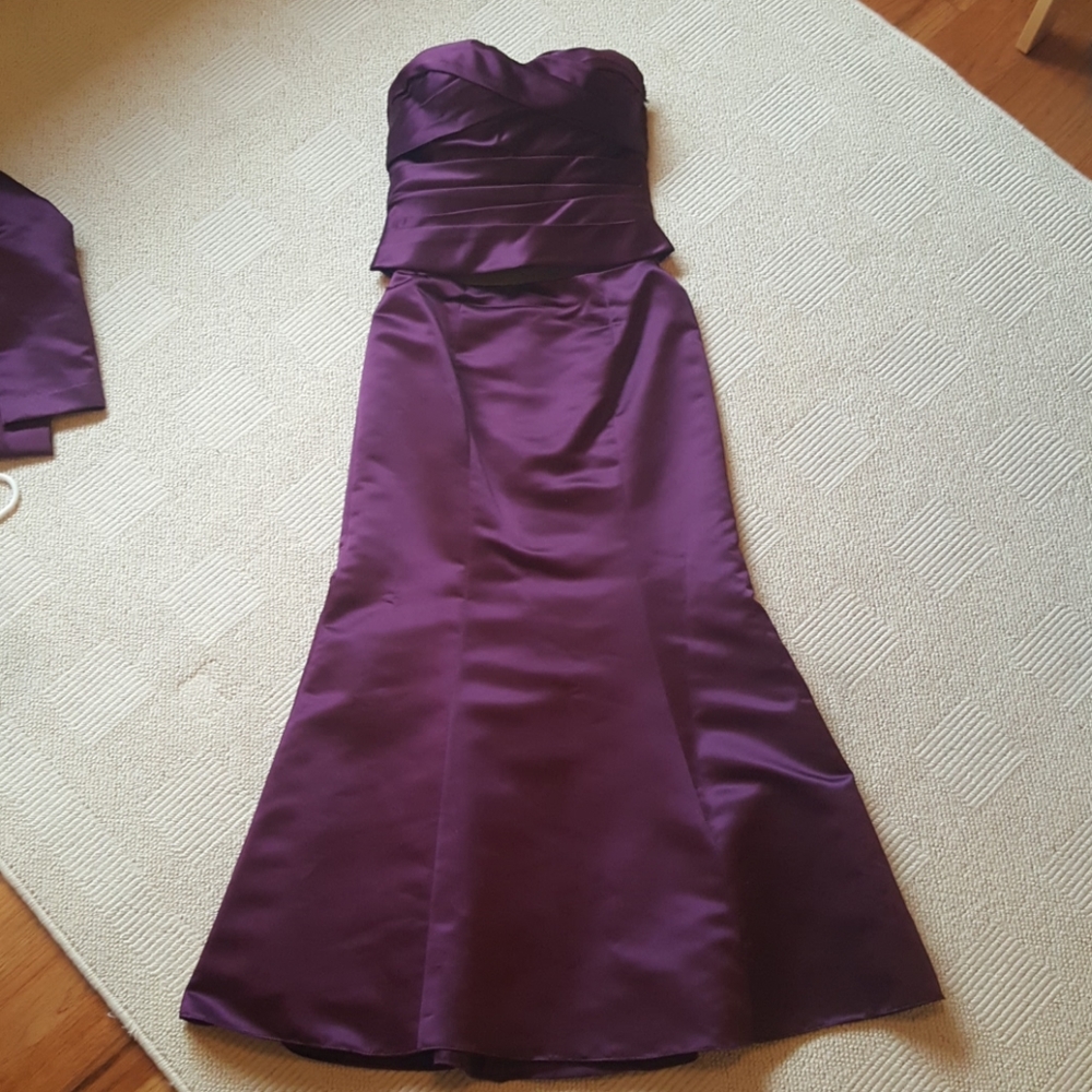 Strapless Purple Satin Evening Gown
